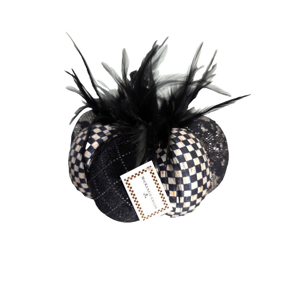 MacKenzie-Childs Haunted House Courtly Check Pumpkin Small Black Feather